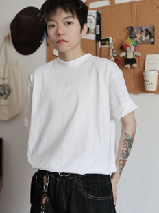 T恤宽松男女 高街圆领短袖 冻鱼集市2024ss小领口纯色白t打底衫 美式