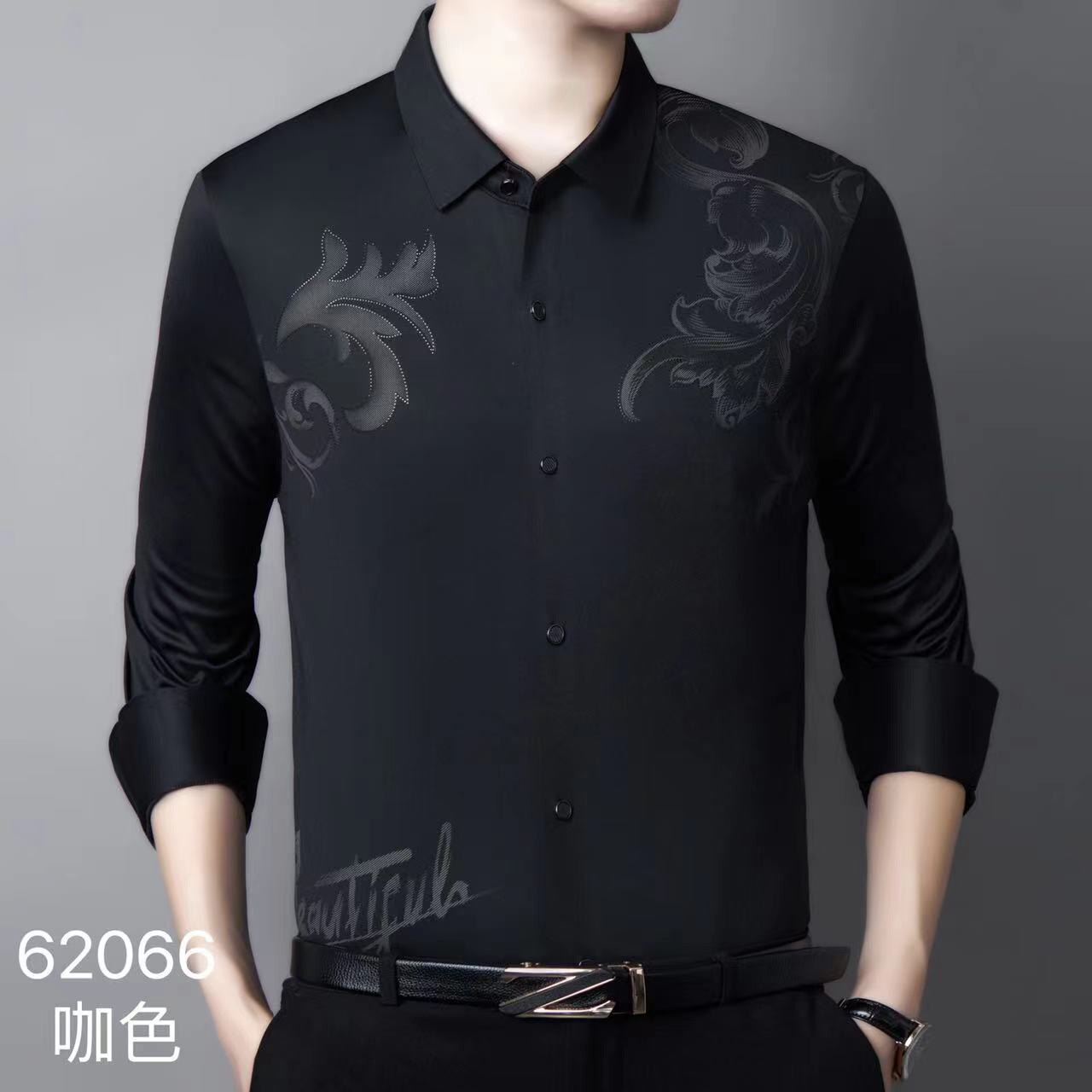 商务休闲衬衫号62066咖色男装韩版修身休闲男式男式时尚