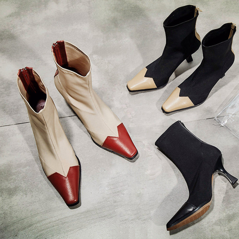 輕熟風v口尖頭彈力靴女高跟短靴性感貓跟鞋襪靴網紅瘦瘦靴子秋冬在類目 女鞋, 靴子中 - 來自Buy2taobao.com提供專業的淘寶代購服務