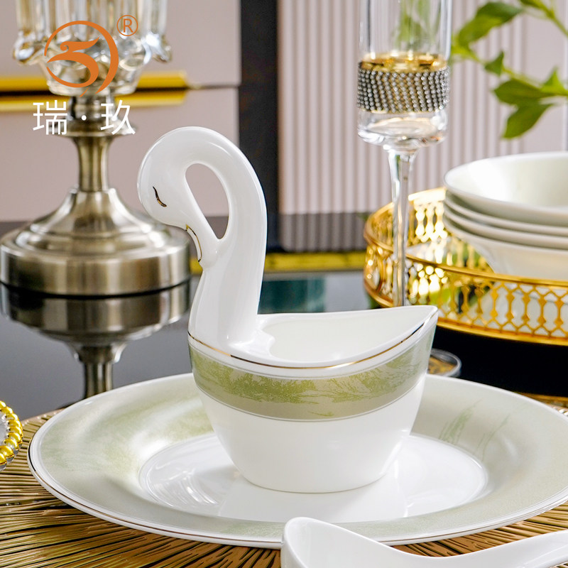 中式骨瓷创意天鹅勺子笼餐桌收纳