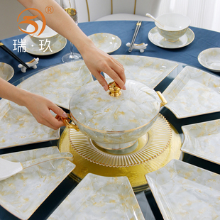 圆桌餐具拼盘扇形盘组合 唐山骨瓷碗盘勺碟餐具自由搭配家用欧式