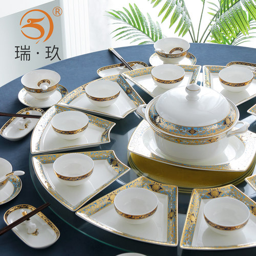 8-12人骨瓷圆桌拼盘餐具套装