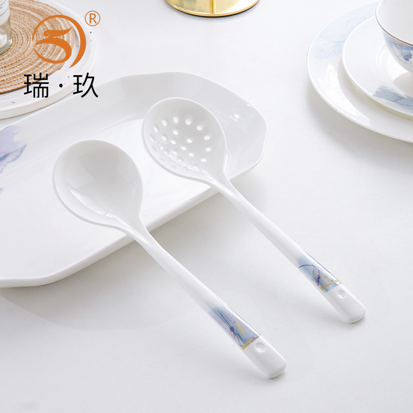 10个骨瓷小汤勺喝汤勺子家用金边吃饭喝粥勺调羹勺瓷勺短柄勺子