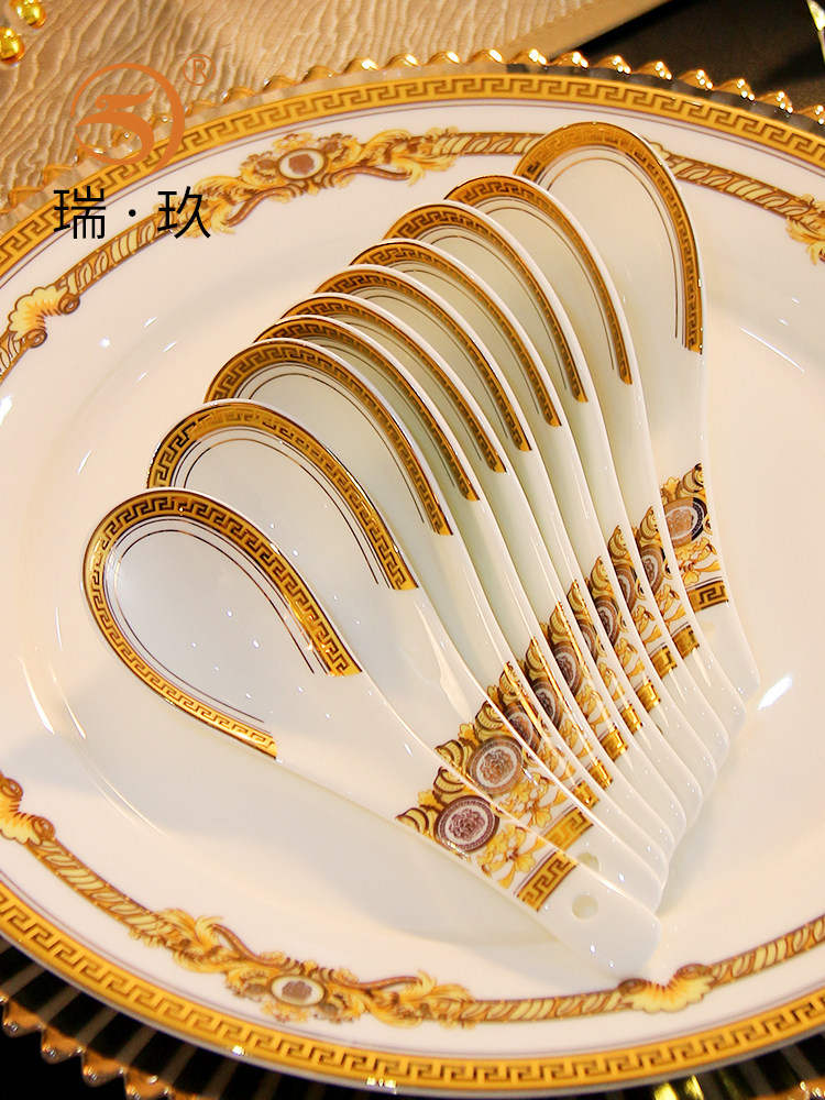 10个骨瓷汤勺小勺调羹勺子家用欧式瓷勺子套装餐具西餐喝汤吃饭勺