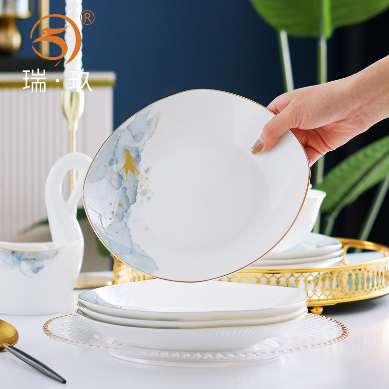 家用骨瓷8英寸欧式金边餐具盘子