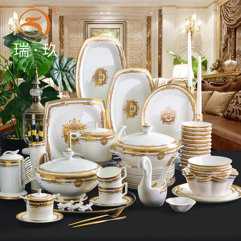 轻奢108头骨瓷餐具套装12人用