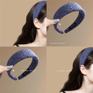 卡布里蓝~毛线针织条纹宽发箍莫兰迪色高级感压发箍气质旅行头箍