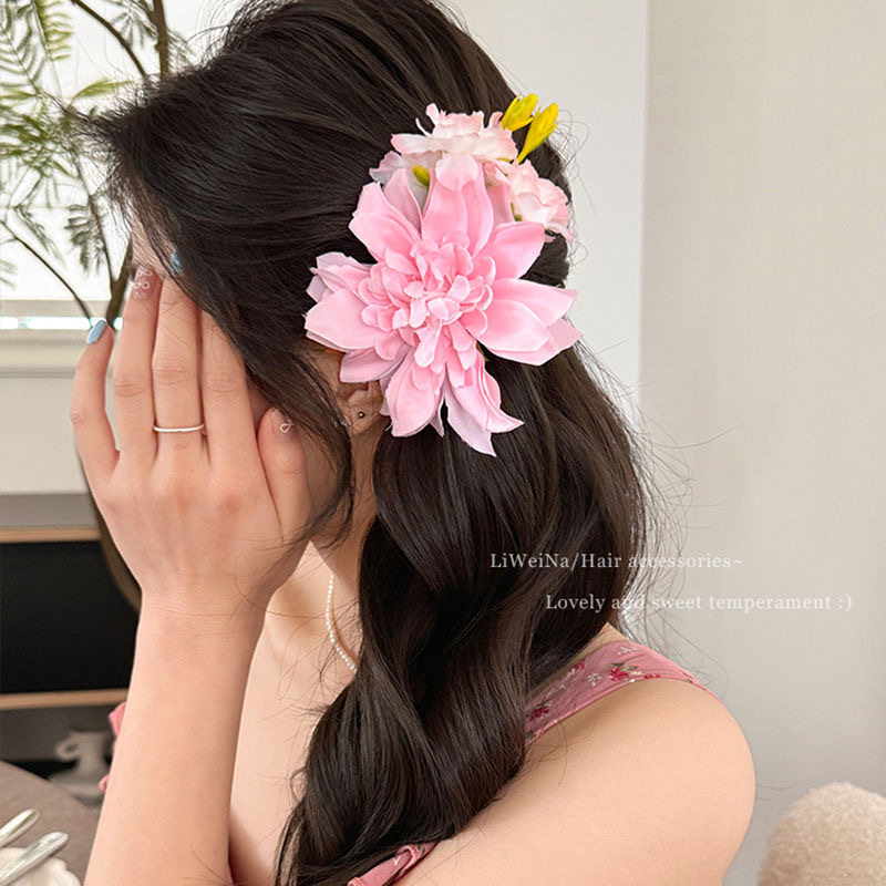 纯欲仿真蔷薇花朵发夹女侧边后脑