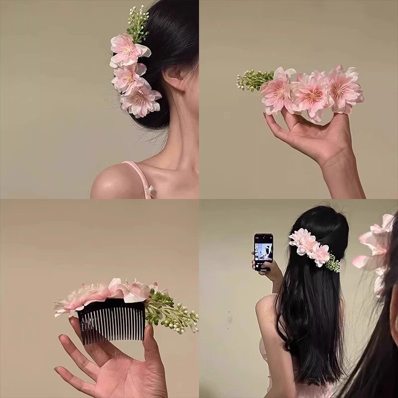 偏爱明媚~早春氛围感度假风红色花朵发夹发饰女头花拍照头饰发梳