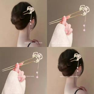 鸾凤和鸣~繁花流苏发簪女秋冬新款国风U型簪子盘发中式步摇发钗