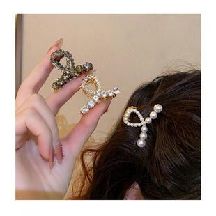2025新款珍珠八字抓夹女网红小号侧边夹镶钻高级感后脑勺半扎发夹