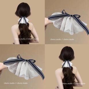 和你相遇！法式白色蕾丝蝴蝶结裙摆发夹女高级感后脑勺旅行发卡