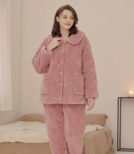 冬季 雅舒绒夹棉加厚女士睡衣纯色妈妈家居服休闲套装 价299元 促销