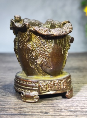 古玩铜器铜艺招财白菜小摆件茶道铜宠盖置香插仿古做旧铜微雕杂项