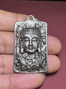 天铁实心大日如来吊坠复古做旧佛像佛头纯天铁挂坠吊牌项链