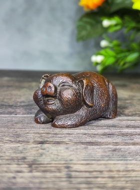 实心生肖猪发财猪笑猪摆件茶宠茶道文房压纸铜猪镇尺摆件家居办公