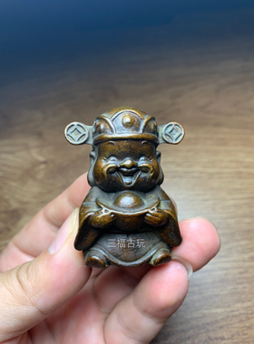铜器微雕财神爷桌面小摆件佛像财神茶宠茶玩复古饰品