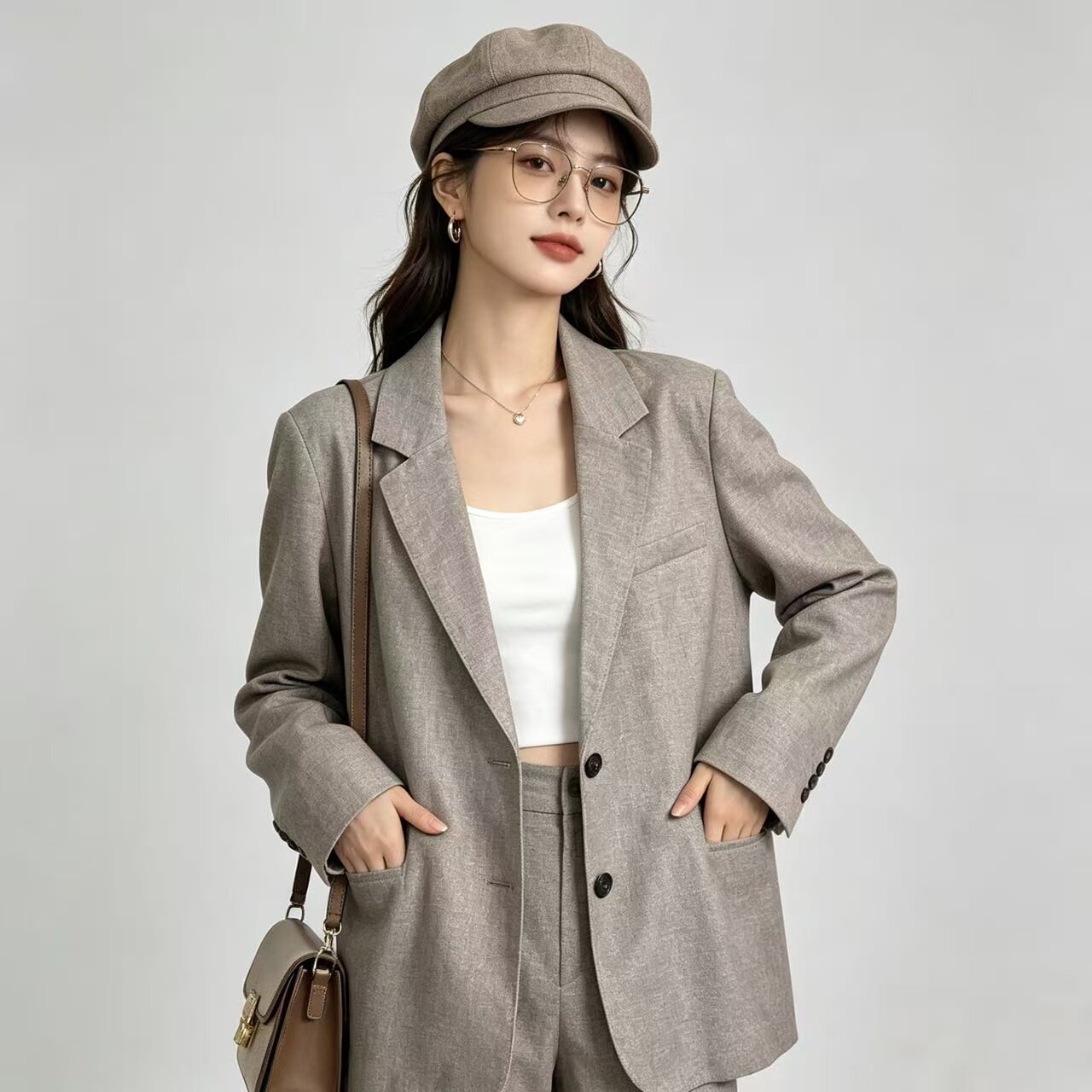 简约通勤棉麻西装外套女显瘦