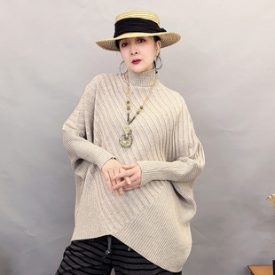 8003冬季 净色不规则交叉减龄弹力高领上衣 韩版