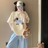 可外穿ins学生家居服套装 睡衣女款 格子长裤 2025新款 夏季 纯棉短袖