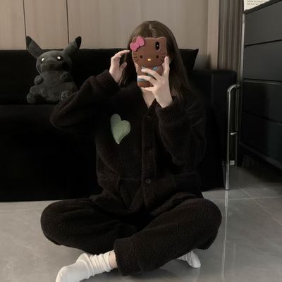 加绒加厚女款家居服珊瑚绒套装