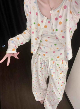 波点小狗睡衣女带胸垫三件套