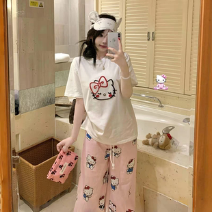 睡衣女夏纯棉短袖 学生卡通甜美可爱休闲可外穿家居服 长裤 2025新款