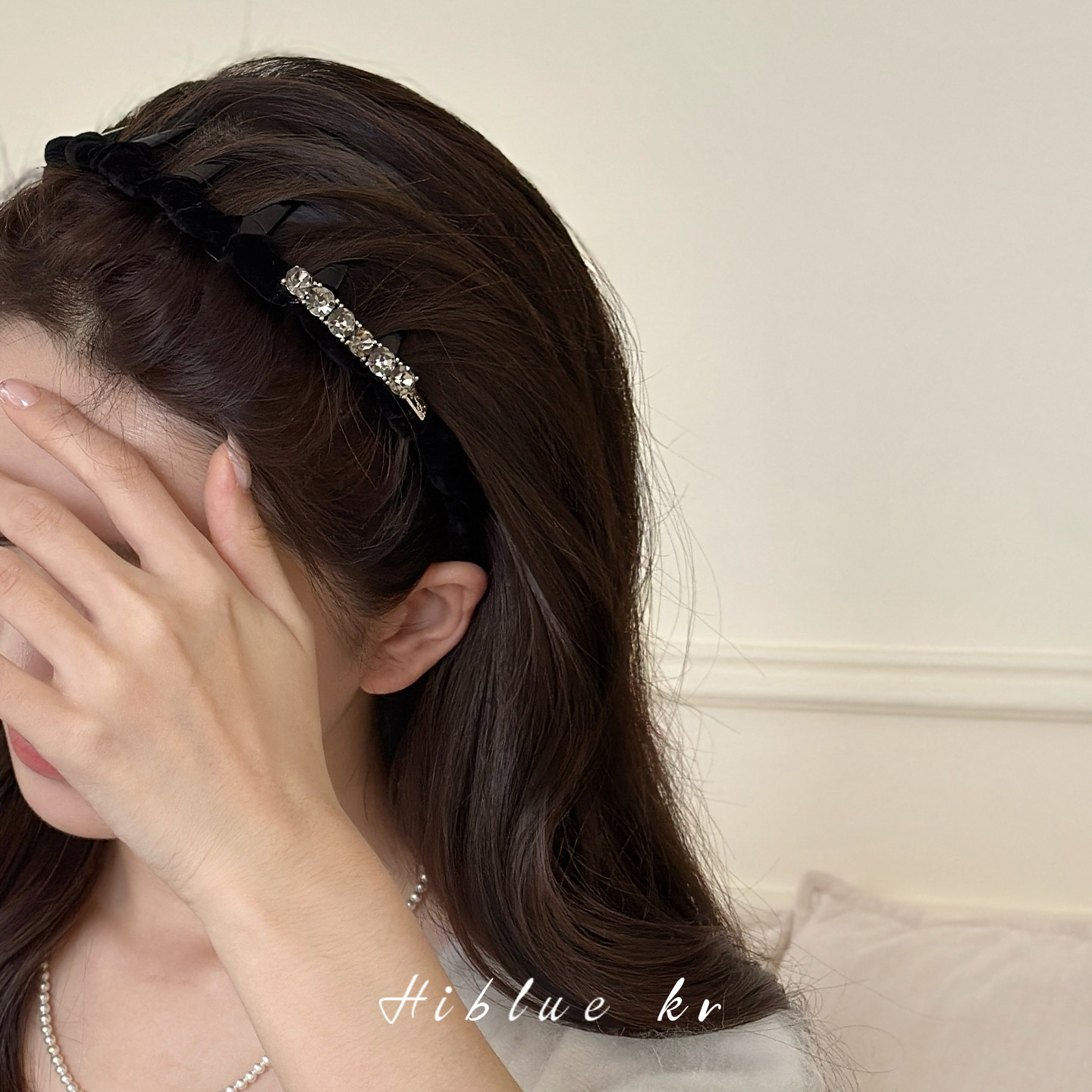 水钻黑色丝绒麻花高颅顶发箍带齿防滑头饰女秋冬高级感气质头箍