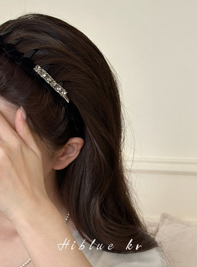 水钻黑色丝绒麻花高颅顶发箍带齿防滑头饰女秋冬高级感气质头箍