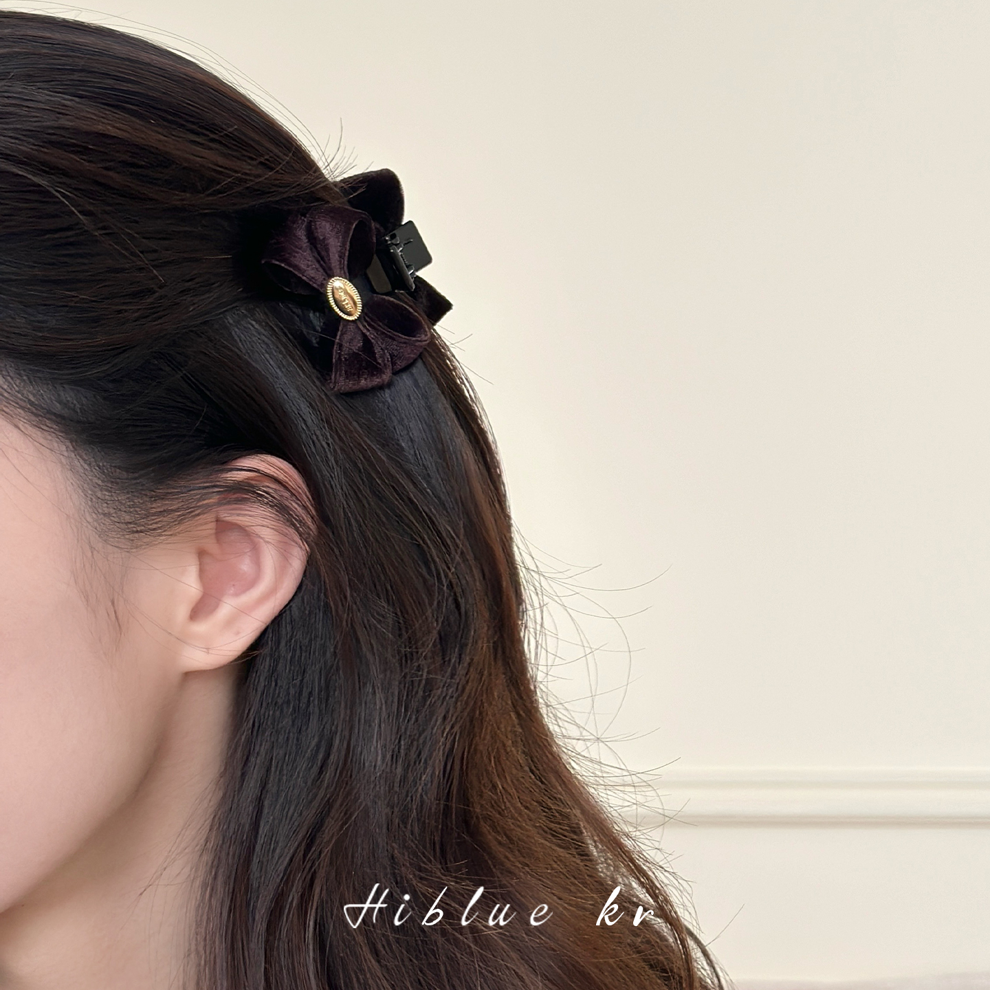 海蓝蓝丝绒红色蝴蝶结抓夹小号