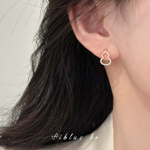 海蓝蓝锆石金色葫芦耳钉