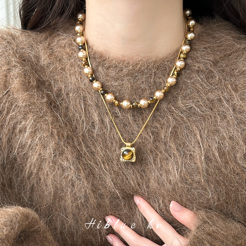 海蓝蓝美拉德天然虎眼石毛衣链