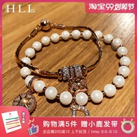 Hàn Quốc Dongdaemun rhinestone Chữ ngọc trai Vòng đeo tay Big D Word Thời trang Chuyển hạt Vòng tay Tiên đồ trang trí thủy triều - Vòng đeo tay Clasp vòng đeo tay