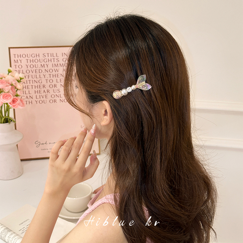 海蓝蓝珍珠鱼尾刘海发夹