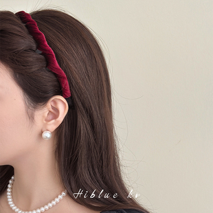 新年红色丝绒高颅顶发箍带齿防滑女2025新款 秋冬头饰头箍外出百搭