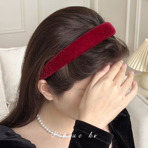 海蓝蓝红色丝绒高颅顶宽边发箍