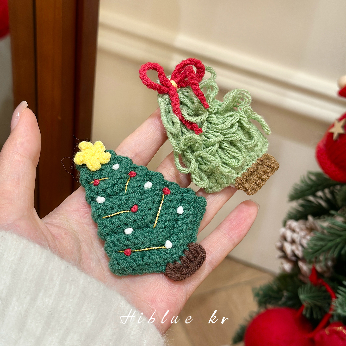 海蓝蓝圣诞树毛线头饰圣诞发夹