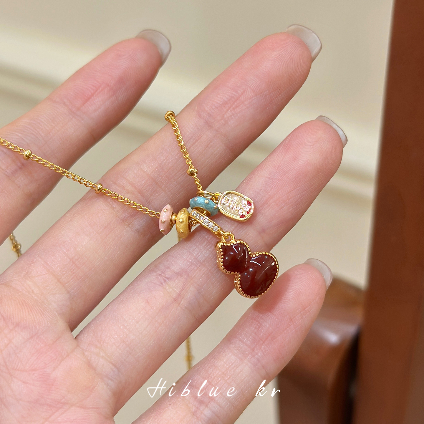 海蓝蓝红色福禄葫芦吊坠毛衣链