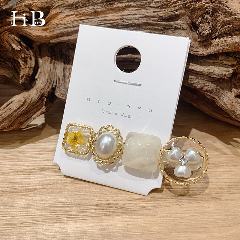 琥珀质感美炸天~韩国清新小雏菊发夹气质珍珠发卡ins网红成人发饰