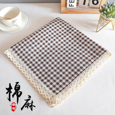 北欧简约棉麻格子防尘罩冰箱顶盖布洗衣机微波炉茶几书桌防尘盖巾