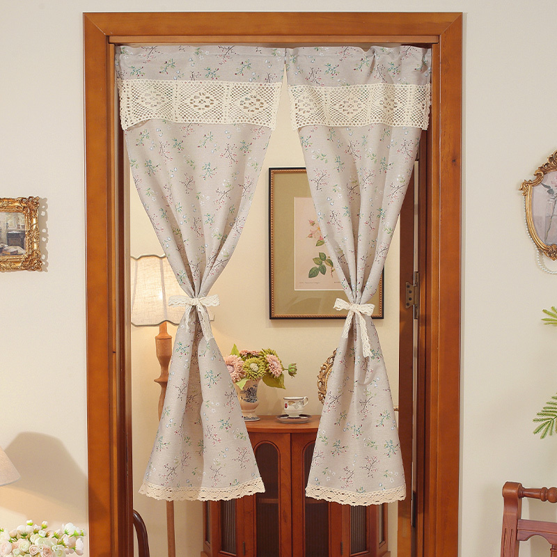 日系小清新棉麻门帘半帘短帘免打孔隔断帘布艺家用卧室厨房进门帘