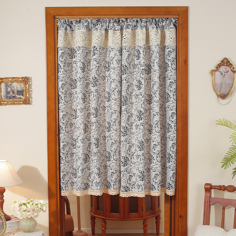 田园清新家用门帘棉麻厨房卧室半帘隔断遮挡半截打孔布艺帘子隐私