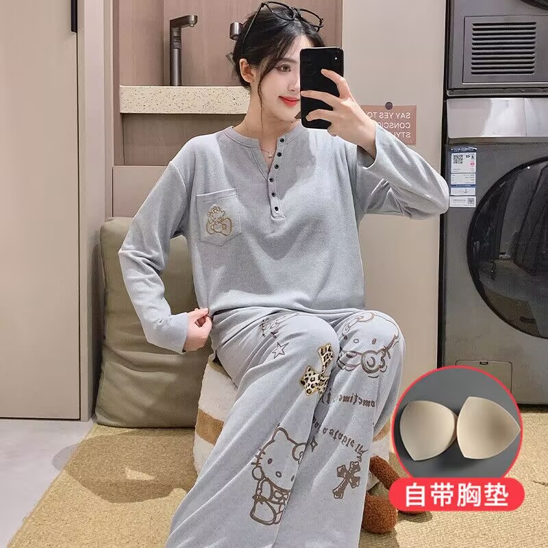 秋冬季女款2025新款德绒带胸垫加厚保暖卡通可爱可外穿家居服套装