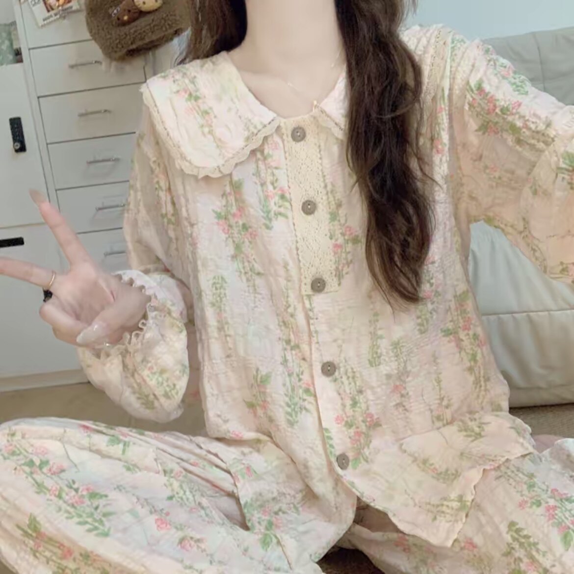 娃娃领小碎花春秋季2026新款云朵棉质感田园风高级感可外穿家居服