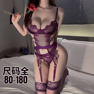 大码性感睡衣女2025新款胖mm紫色钢圈马甲诱惑战袍开档免脱连体衣