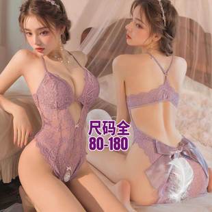 大码趣味内衣性感蕾丝肚兜女高级感镂空绑带纯欲带胸垫睡衣连体衣
