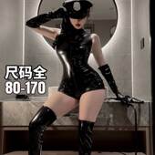 大码 诱惑塑身皮衣 漆皮胖mm御姐风紧身连体衣cos夜店女警制服套装