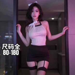 大码性感挂脖蝴蝶结镂空包臀裙女角色扮演制服套装秘书OL御姐夜店