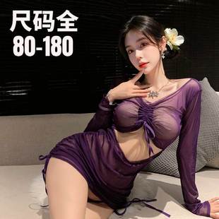 大码胖mm性感睡衣女纯欲风qqny趣味诱惑2025新款内衣紫色战袍透明