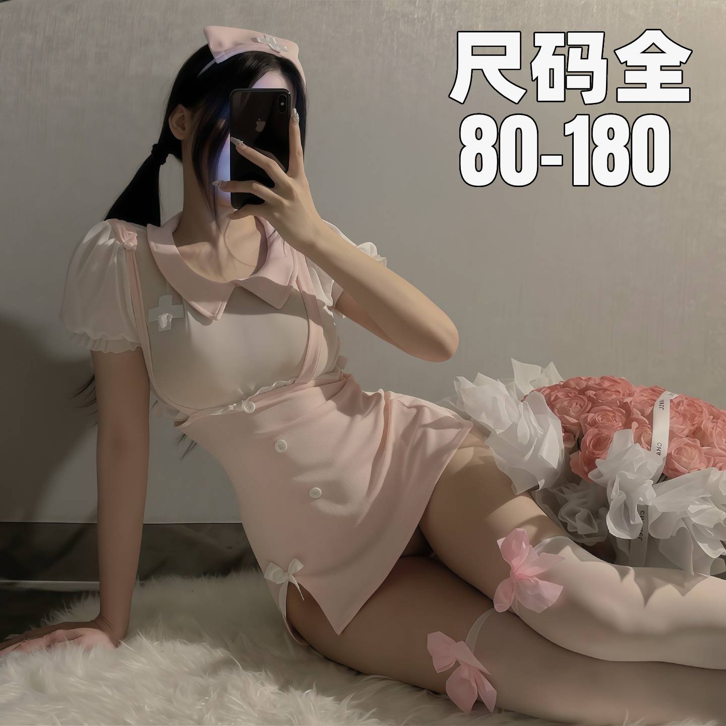 大码性感风护士制服女内衣蝴蝶结包臀裙纯欲睡衣套装qqny禁欲系女